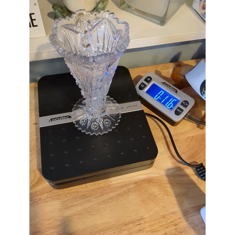 Vintage Brilliant Cut‎ Glass Flower Trumpet Vase Short 6